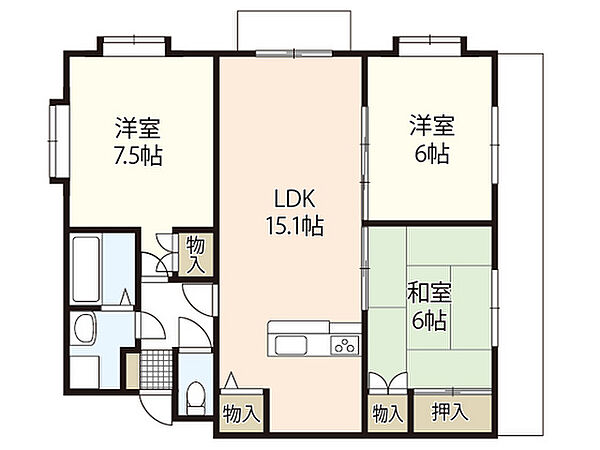 広島県広島市西区高須台1丁目(賃貸マンション3LDK・2階・75.01㎡)の写真 その2