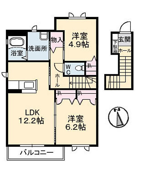 広島県広島市佐伯区千同1丁目(賃貸アパート2LDK・2階・61.60㎡)の写真 その2