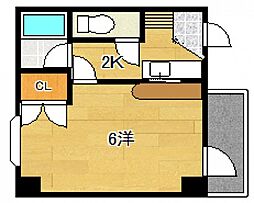 エステート三滝 3階1Kの間取り