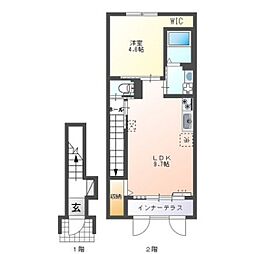 イーストヒルズＩ 2階1LDKの間取り