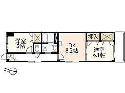 サンコーポ輝 3階2DKの間取り