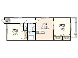 サンコーポ輝 1階2LDKの間取り