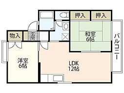 セジュール井口台B 2LDKの間取図画像