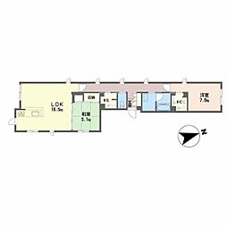 アヴェニール・ラディウ平和大通 1階2LDKの間取り