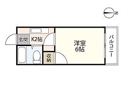 ホワイトパレス長束 1Kの間取図画像
