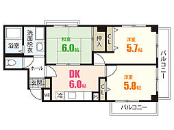 関本祇園ビル 2階3DKの間取り