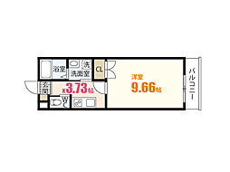 M・テラス上安A棟 1Kの間取図画像