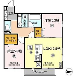 サンドルフ高須 2LDKの間取図画像