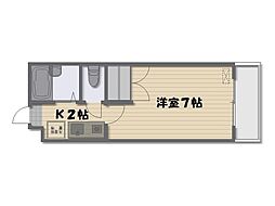 サンライズ三宅3 1Kの間取図画像