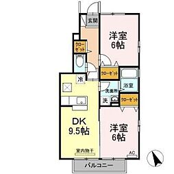 ビューテラス山本 2DKの間取図画像