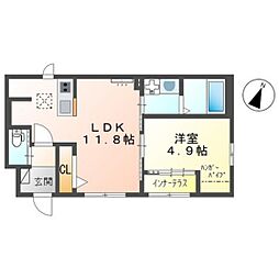 グランデール谷本 1LDKの間取図画像
