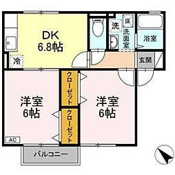 パークハイム古市A 2DKの間取図画像