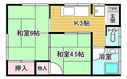 花本アパート 2Kの間取図画像