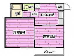 ヨシモトアパート 2DKの間取図画像