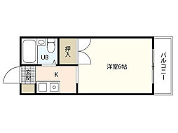 串戸ハイム 1Kの間取図画像