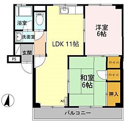 大林マンション 2LDKの間取図画像