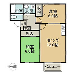 ドミール楽々園 2LDKの間取図画像