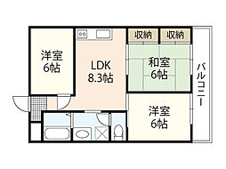 キムラコーポ敬春 3DKの間取図画像