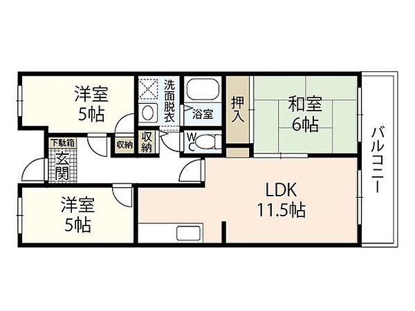 広島県広島市西区南観音2丁目(賃貸マンション3LDK・1階・65.02㎡)の写真 その2