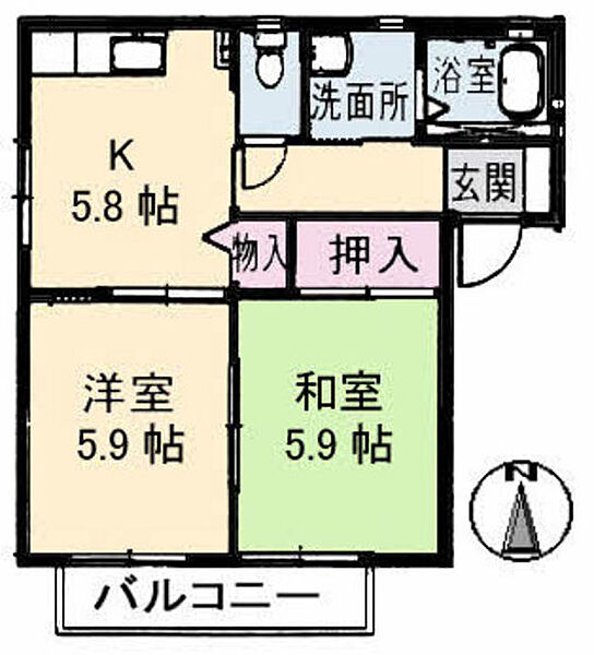 広島県広島市安芸区船越5丁目(賃貸アパート2K・2階・43.63㎡)の写真 その2