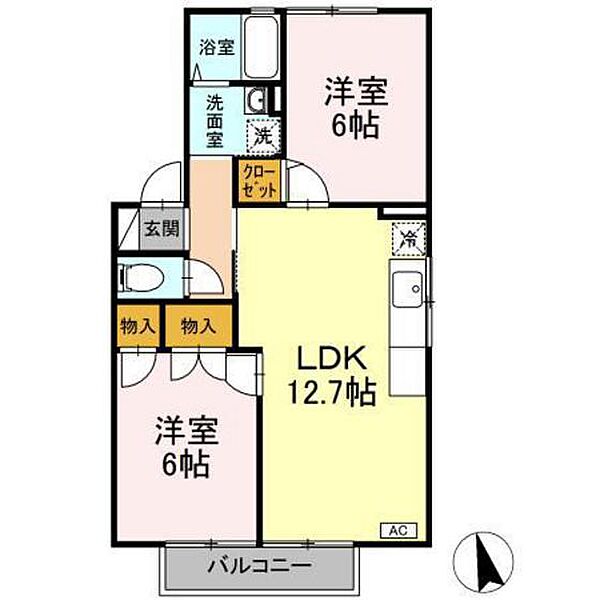 広島県広島市佐伯区皆賀4丁目(賃貸アパート2LDK・1階・54.96㎡)の写真 その2