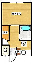 若葉荘 1Kの間取図画像