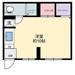 コーポみささ 2階ワンルームの間取り