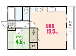 石本ビル 1LDKの間取図画像