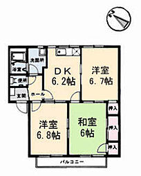 フレグランス大幸A 3DKの間取図画像