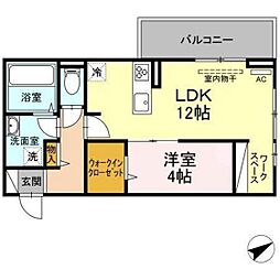 アップス安東D-3 1LDKの間取図画像