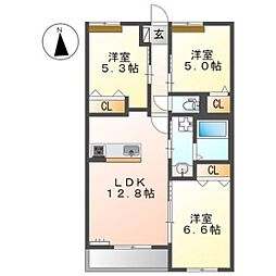 アデランテみくまり 3LDKの間取図画像