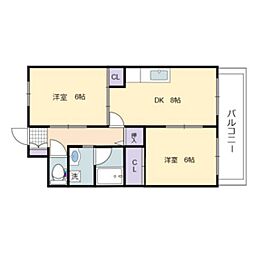 鶴江アレー 2DKの間取図画像