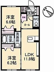 メゾン・カンフリエ井口 2LDKの間取図画像