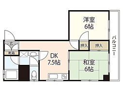 第3間ビル 2DKの間取図画像