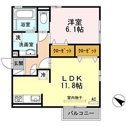 アムールK 1LDKの間取図画像