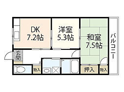 レジデンス矢野西 2DKの間取図画像
