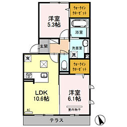 ハイムこがね 2LDKの間取図画像