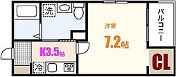 reve上安 1Kの間取図画像