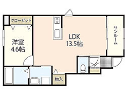 キャベンディッシュ上の浜 1SLDKの間取図画像