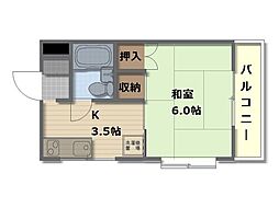 胡子屋ビル 4階1Kの間取り