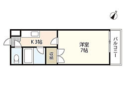 キューティーワン 1Kの間取図画像