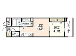FLAX十日市 8階1LDKの間取り