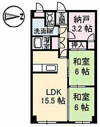 サンライズ三滝橋 2SLDKの間取図画像
