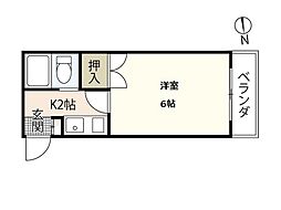 リーベ宇品1 1Kの間取図画像