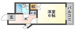 ジャルダン皆賀 1Kの間取図画像