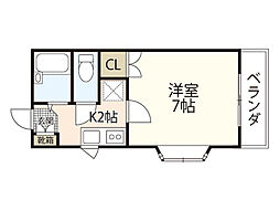 レジデンス上安 1Kの間取図画像