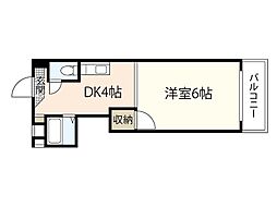 エオス舟入 1Kの間取図画像