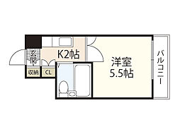 レジデンス天一 1Kの間取図画像