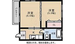 芦屋第6ビル 2Kの間取図画像