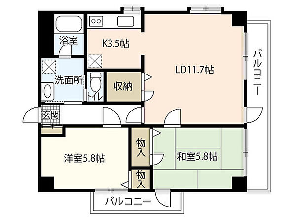 シャルム山田 ｜広島県広島市南区段原2丁目(賃貸マンション2LDK・7階・60.68㎡)の写真 その2